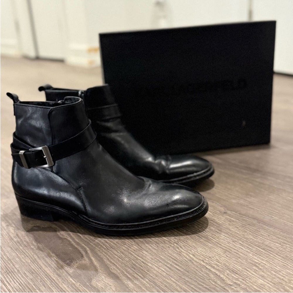 Karl Lagerfeld Black Ankle Boots with Buckle